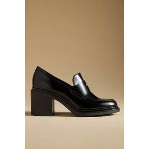Anthropologie Maeve Heeled Loafers Black Leather Academia 40